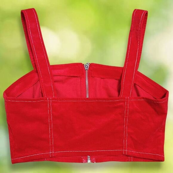 Urban Outfitters Corset Top Red Corduroy Crop Tank Top Zip Up Womens Medium - Picture 6 of 10